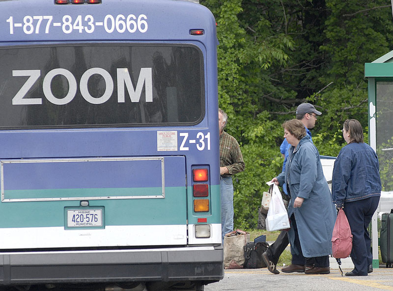 The Zoom commuter bus boards in Biddeford.