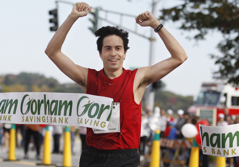 Jeremy Adler of New York City wins the 2010 Maine Marathon in Portland on Sunday. Adler also won the race in 2009.