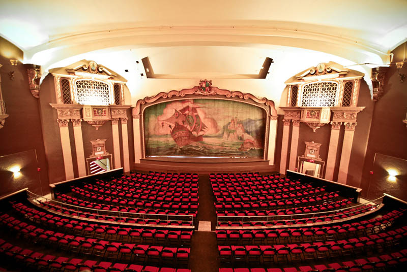 Overview of the renovated theater's interior. Seating has been replaced and the stage raised by 21 inches.
