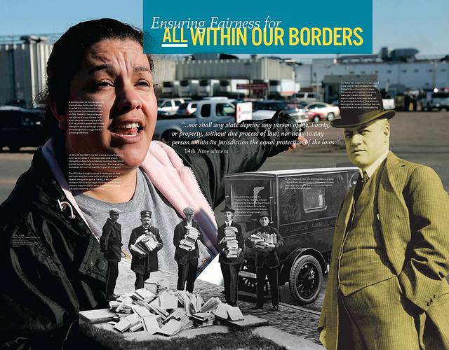 A traveling exhibition in Maine this week hosted by the Maine Civil Liberties Union celebrates advances made by the American Civil Liberties Union in its 90 years.