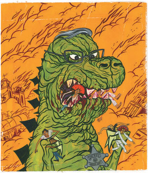 Arizona Godzilla,” gouache on board, by Mike Gorman