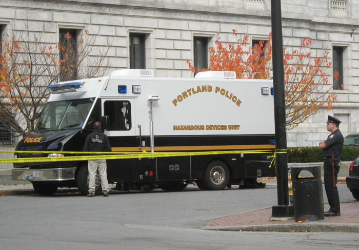 The Portland Police Department hazardous Portland Police Department's hazardous devices unit vehicle is parked adjacent the federal courthouse. Chad Gilley/MaineToday Media
