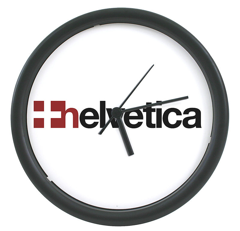 Helvetica wall clock by Cafe Press.