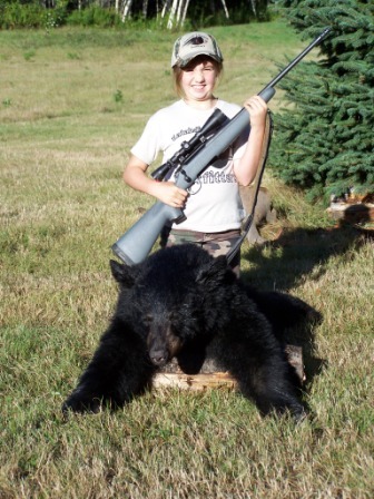 Aurora Morin of Sidney turned 10 on Sept. 6, and four days later shot a 152-pound bear while hunting with Katahdin's Shadow Outfitters in Haynesville. It took her just 40 minutes of sitting in a ground blind before she saw her first bear. After several tense moments of watching it, she had the shot she wanted and squeezed the trigger.