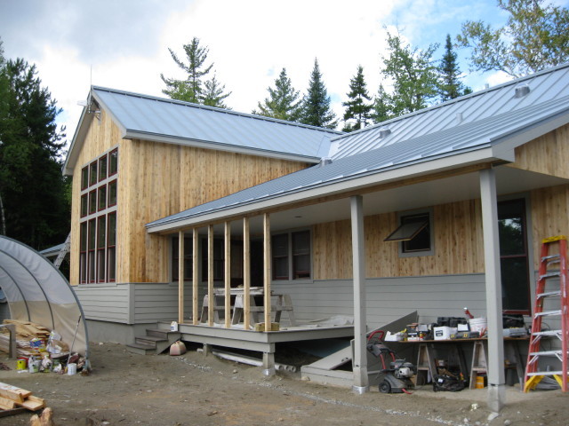 The location of the new Grand Falls Hut, shown while under construction, is the result of a compromise between Maine Huts & Trails and the state.