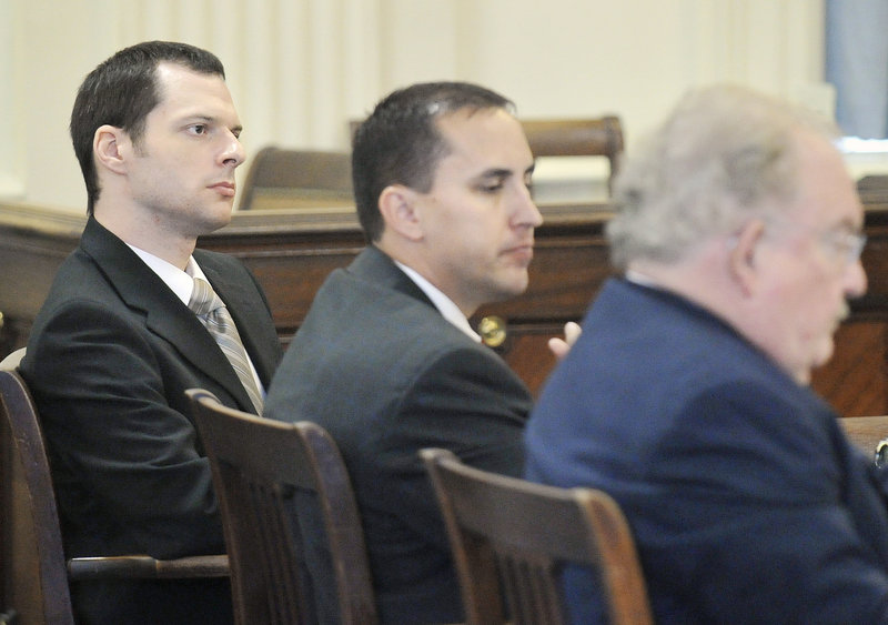 Jason Twardus, left, and his defense team led by Daniel Lilley, right, listen to prosecutor William Stokes during closing arguments in the murder trial Thursday.