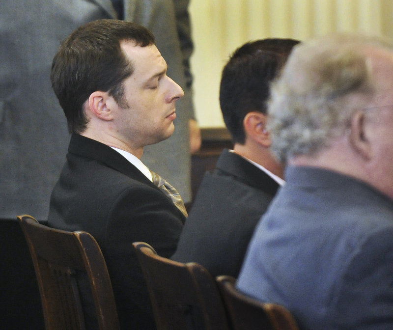 Jason Twardus reacts to the jury's verdict Friday in York County Superior Court. Twardus was found guilty of murdering his ex-fiancee, Kelly Gorham, at her Alfred apartment in August 2007.