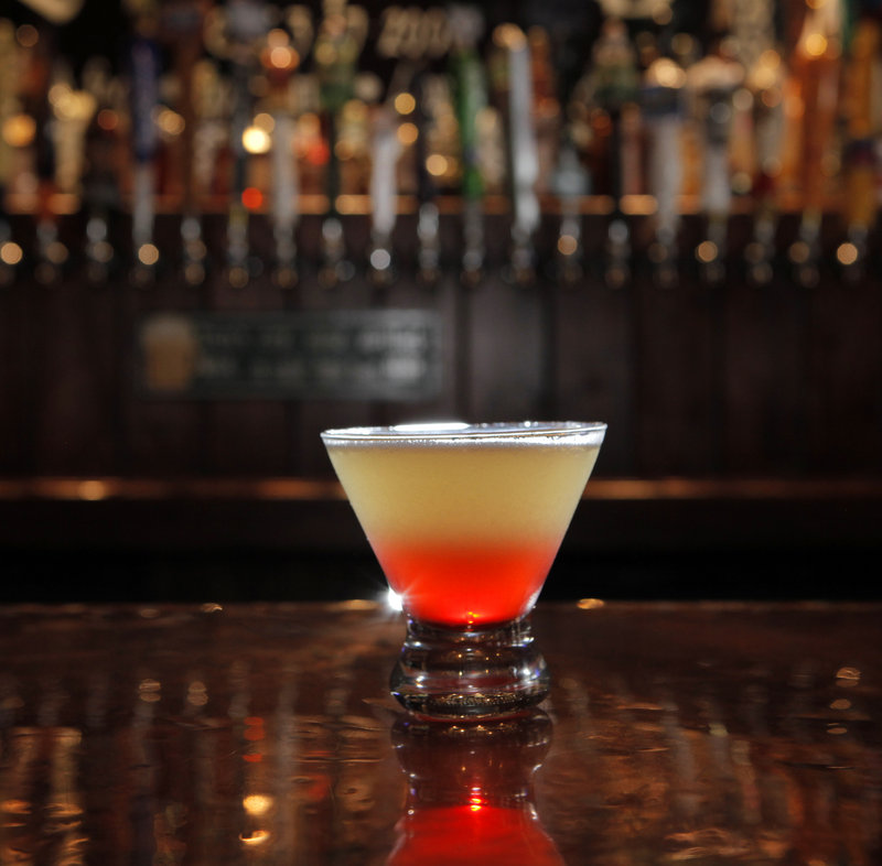 A Galway Bay Sunset martini at Byrnes Irish Pub in Brunswick is made with Boru Irish Crazzberry Vodka, Triple Sec and pineapple juice shaken and strained into a chilled martini glass and topped with grenadine.