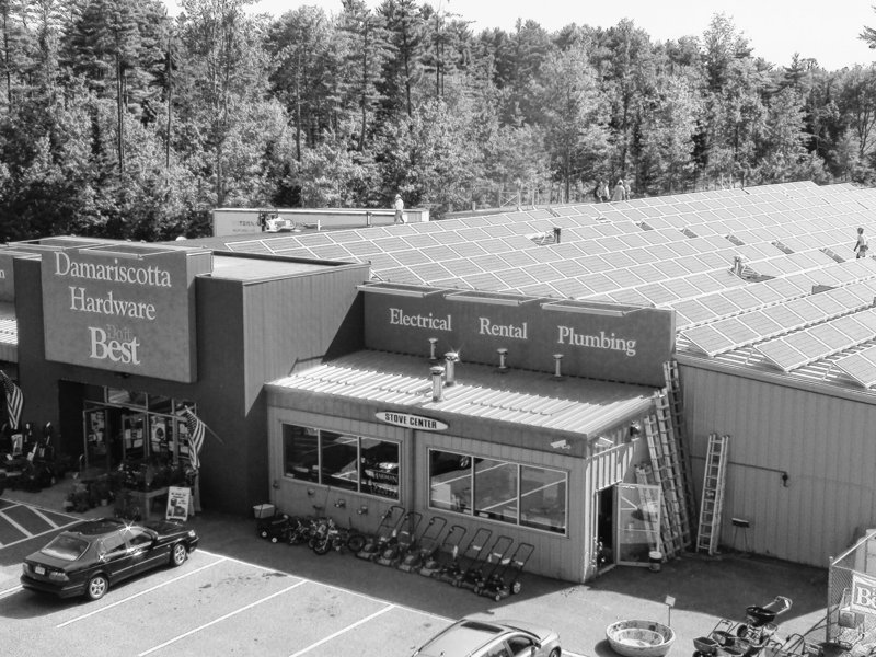 Damariscotta Hardware’s rooftop grid of solar panels meets about 70 percent of the store’s electricity needs.