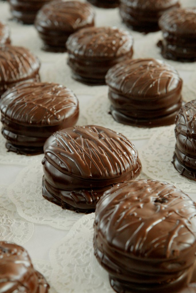 Amy Bouchard of Wicked Whoopies will be preparing a signature Harvest whoopie pie for the Maine Lobster Chef of the Year competition on Oct. 22 at Ocean Gateway. These Whoop-de-Doos are her classic Wicked Whoopie dipped in chocolate.