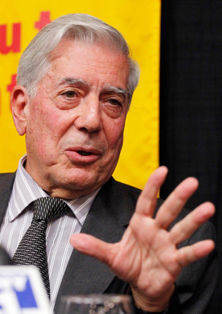 Mario Vargas Llosa attends a news conference Thursday in New York. The Peruvian won the 2010 Nobel Prize in literature on Thursday.