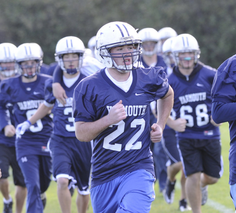 Nick Proscia was a 220-pound guard and linebacker last season at Yarmouth High. He’s still a linebacker, but now at 183 pounds, he’s switched to fullback on offense.