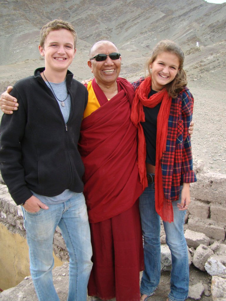 Logan and Jackson Marshall with Khen Rinpoche Geshe Lobzang Ysetan, a Buddhist monk who runs a school in Ladakh, India.