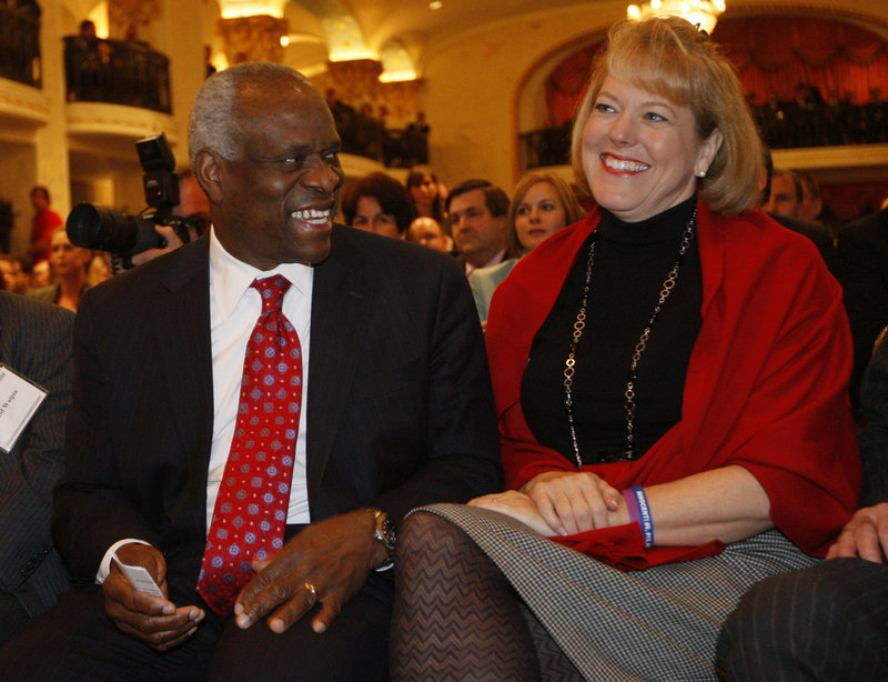 Supreme Court Justice Clarence Thomas sits with his wife Virginia Thomas at an event in Washington in 2007. Those who know Virginia Thomas say she has never gotten over the 1991 controversy that turned Clarence Thomas’ confirmation hearings into a national sensation.