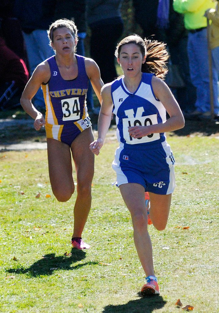 Abbey Leonardi of Kennebunk leads the pack in Class A, ahead of Emily Durgin of Cheverus. They finished first and second.
