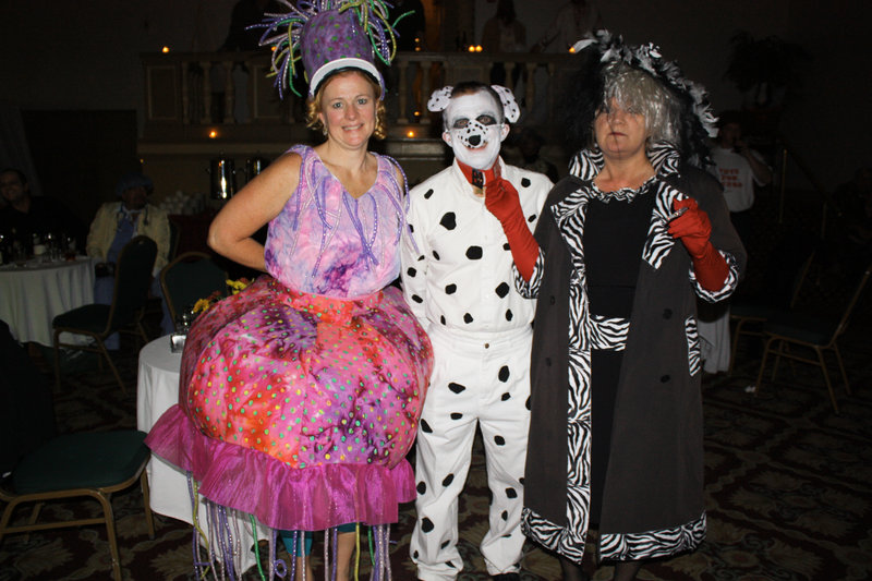 Tammie Keslake, who won the Best Overall award dressed as a jellyfish, Frank DiBiase, dressed as Pongo the Dalmatian, and Gail DiBiase, dressed as Cruella de Vil.