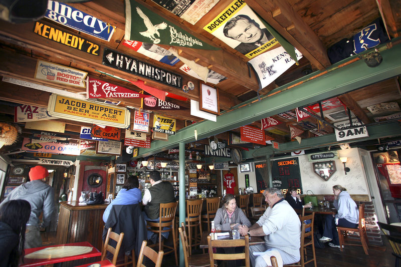 The Ramp at Cape Porpoise in Kennebunkport serves above-average bar food as well as offerings from the menu of the upstairs Pier 77 Restaurant amid entertaining memorabilia.