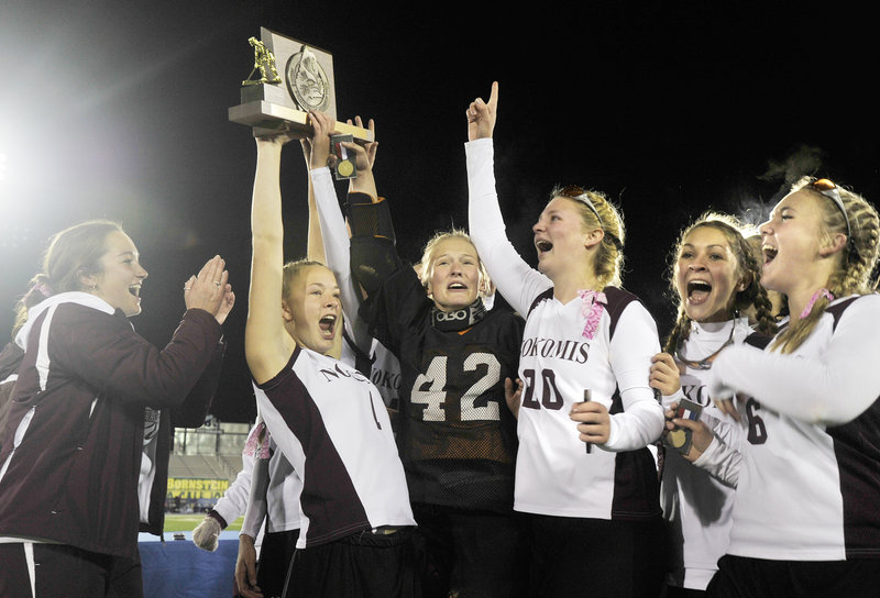 The Nokomis field hockey team had reason to cheer and strut around Morse Field on the University of Maine campus after beating York to win its first Class B state title on Saturday.