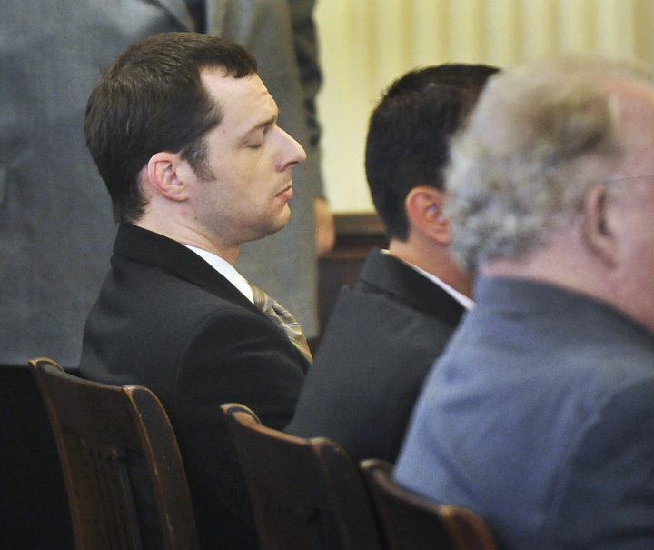 Jason Twardus reacts to his conviction while the jury is polled by the judge today in York County Superior Court.