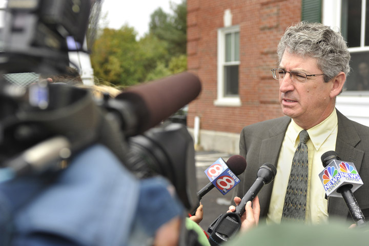 Prosecuting attorney William Stokes talks to the media outside York County Superior Court following the conviction this morning of Jason Twardus in the murder of Kelly Gorham.