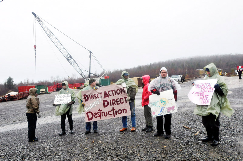 A protesters gathered at the Rollins wind energy project in Lincoln Monday, Nov. 8, 2010.