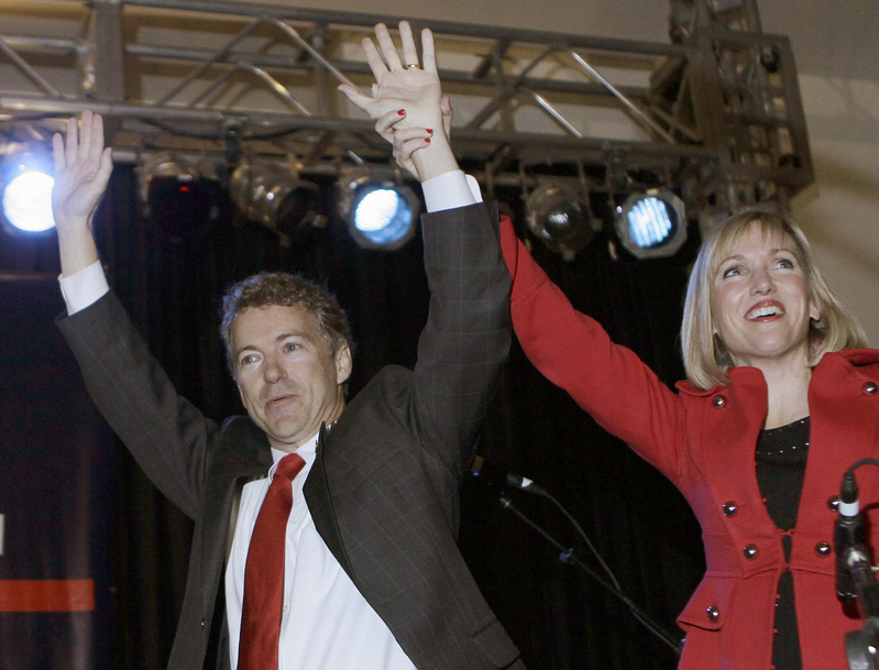 Sen.-elect Rand Paul. R-Ky., and his wife Kelley arrive at his victory celebration in Bowling Green, Ky., Tuesday night.
