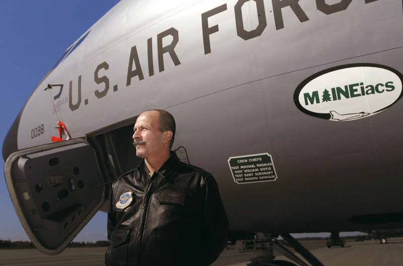 In this Oct. 11, 2010 photo, Col. John D'Errico, commander of the 101st Air Refueling Wing, Maine Air National Guard, stands on the flight line of the KC-135 tanker aircraft, in Bangor, Maine.