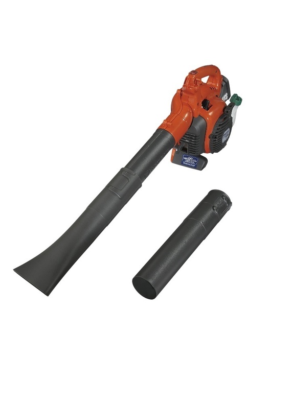 The Husqvarna 28cc2-Cycle Handheld Gas Blower has an auto return stop switch that automatically resets to the on position. The blowing tube length is also adjustable. This blower sells for $149.