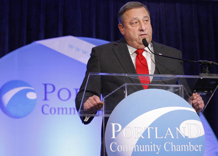 Gov.-elect Paul LePage speaks at the Eggs & Issues forum at the Holiday Inn by the Bay in Portland this morning.