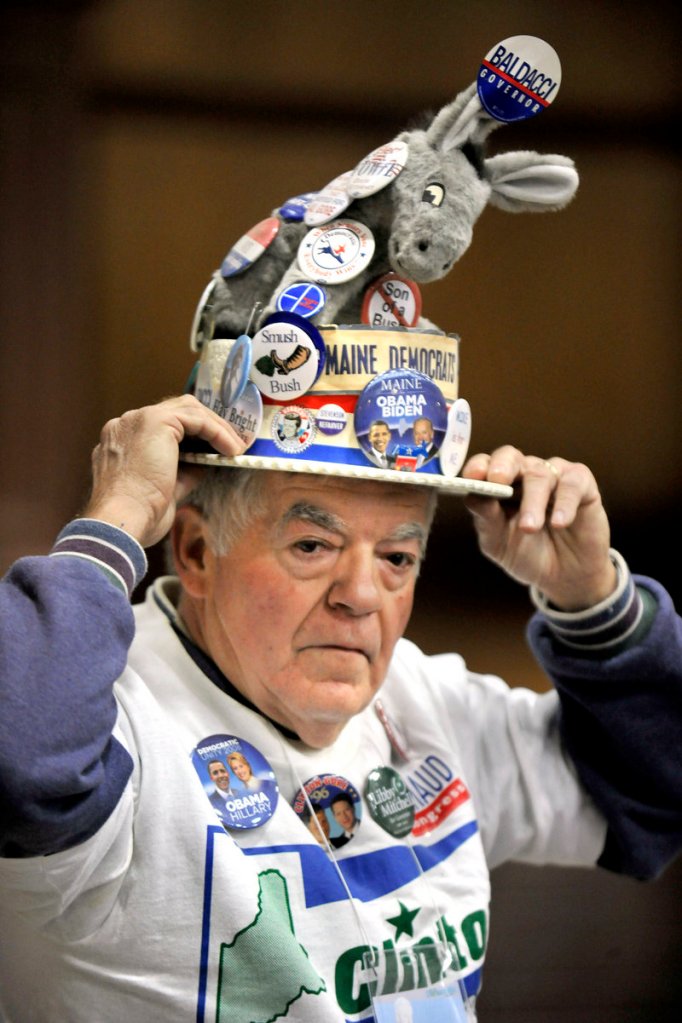 Robert Shaw of Danville shows his Democratic Party spirit at a rally featuring former President Bill Clinton on Sunday.