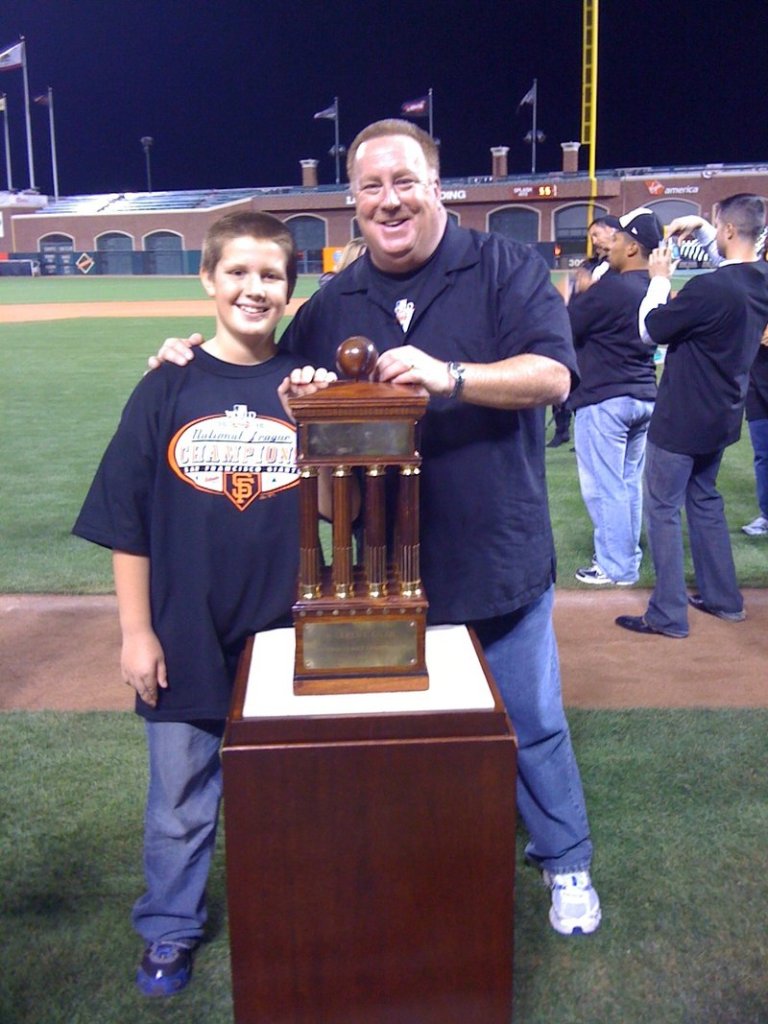 Ken Joyce of Portland, the Giants’ Triple-A hitting instructor, and his 11-year-old son, Tommy, were able to attend the World Series in San Francisco.