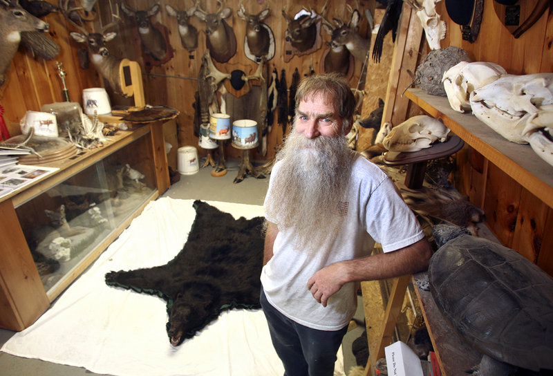 Taxidermist Dennis Theriault of Sanford has about 300 customers per year. Most of his work is mounting deer, bear and other game, but he’s also processed a toucan and a few pet cats.
