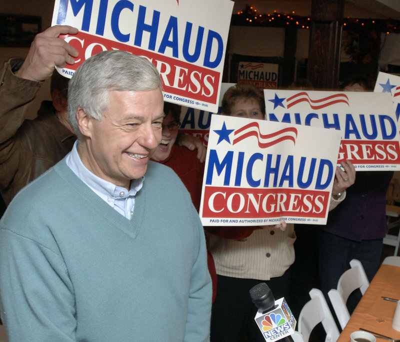 The 2nd District’s Rep. Mike Michaud speaks to supporters after his victory.