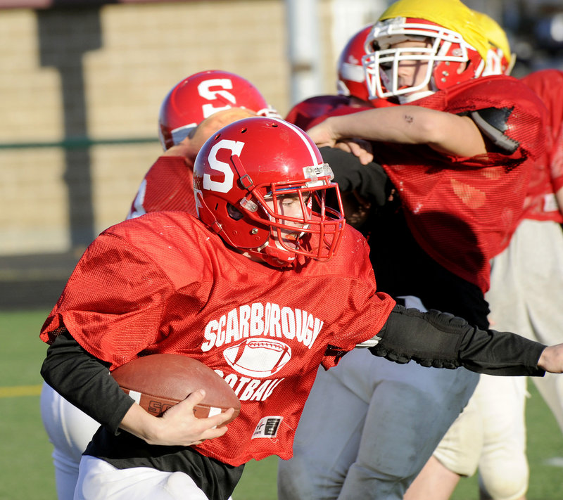 Mark Pearson is part of an offensive backfield that has been effective in a turnaround season for Scarborough, which will be at Cheverus in a Western Class A semifinal Saturday. Teams like Scarborough must be ready to run the ball for playoff success because of conditions in November.