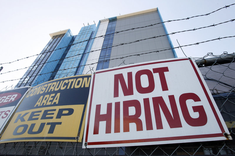A sign at a construction site in New Orleans turns away potential job-seekers. Although the economy added 151,000 jobs in October, it wasn’t enough to reduce the unemployment rate, which has held steady at 9.6 percent for three months.