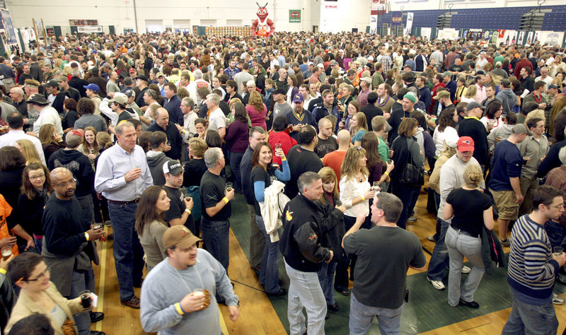The Portland Expo fills with beer drinkers during Saturday's happy hour. The festival showcased beers made in Maine.