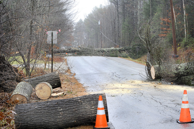The Walter Patridge Road in Windham is blocked Monday as crews worked to clean up other sites.