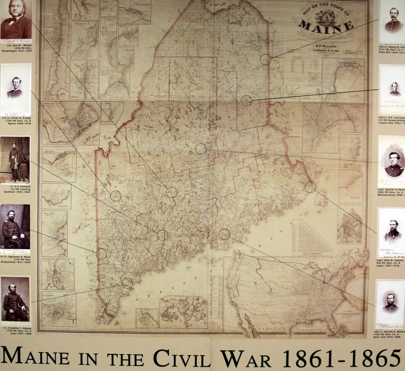 A replica of a Civil War-era Maine map hangs in the state archive collection in Augusta. Maine could well have the most extensive collection of Civil War material of any Northern state, says a past head of the National Association of Government Archives and Records Administrators.