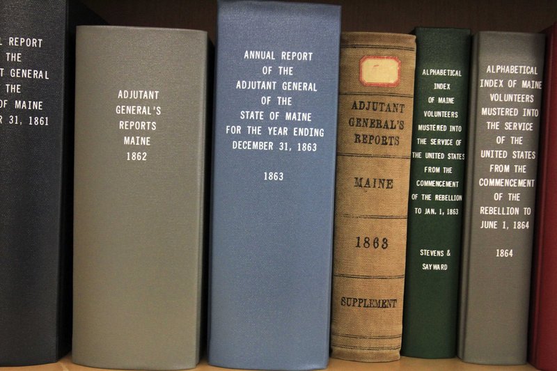 Books containing Civil War records are seen in the Maine State Archive collection. The archive has 180,000 letters from the Civil War period.