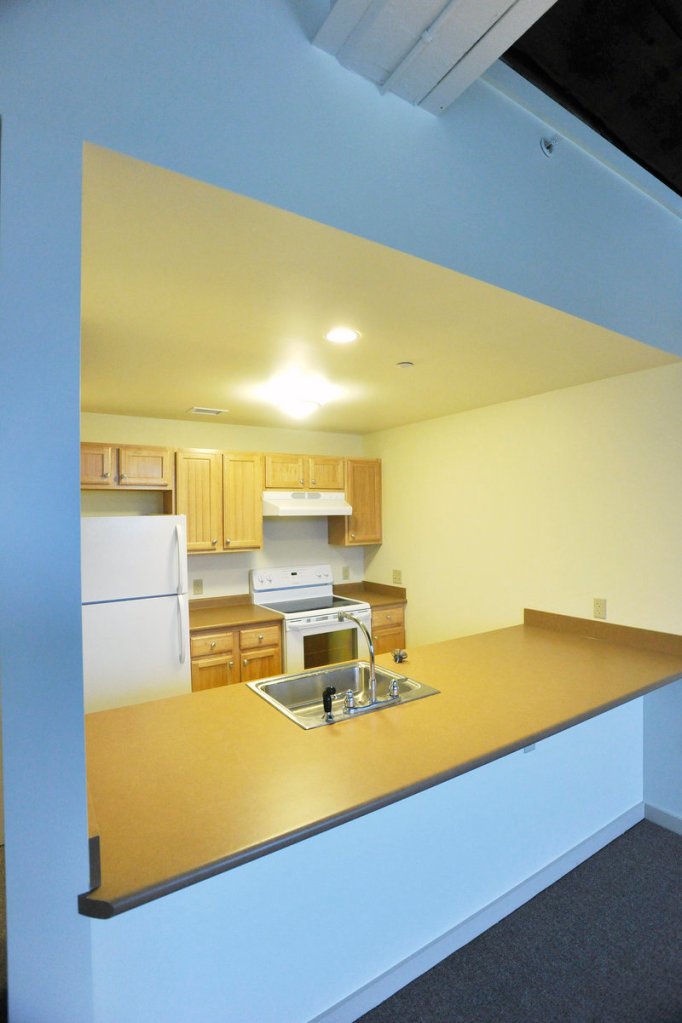 A kitchen in one of the complex s one-bedroom apartments.