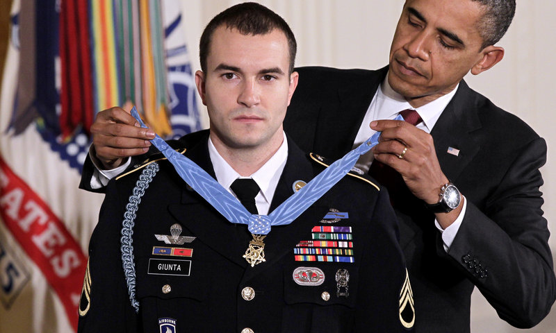 President Obama presents the Medal of Honor to Army Staff Sgt. Salvatore Giunta at the White House on Tuesday.