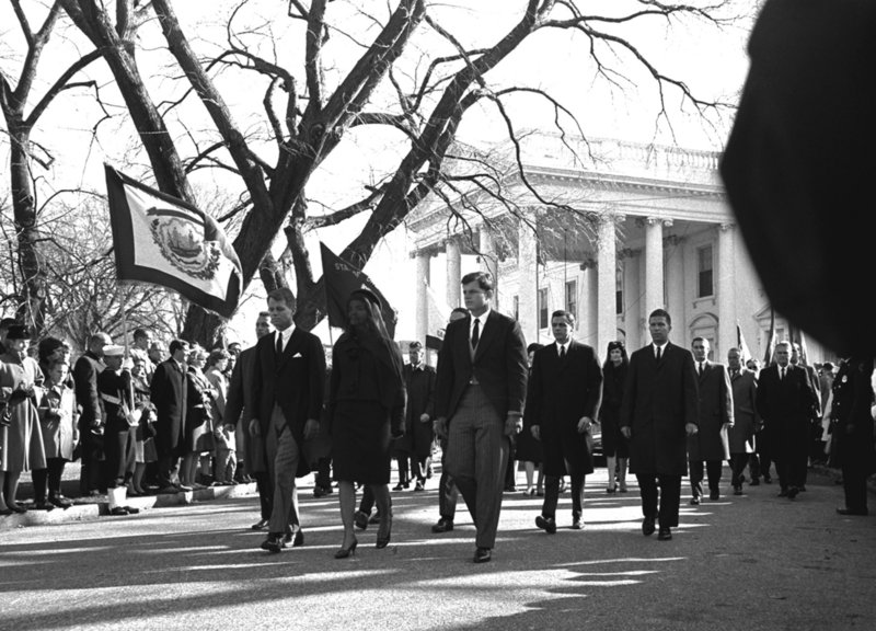 Robert F. Kennedy marches to the left of his brother's widow, Jackie, in President John F. Kennedy's funeral procession in 1963. Edward Kennedy is to Jackie's right.
