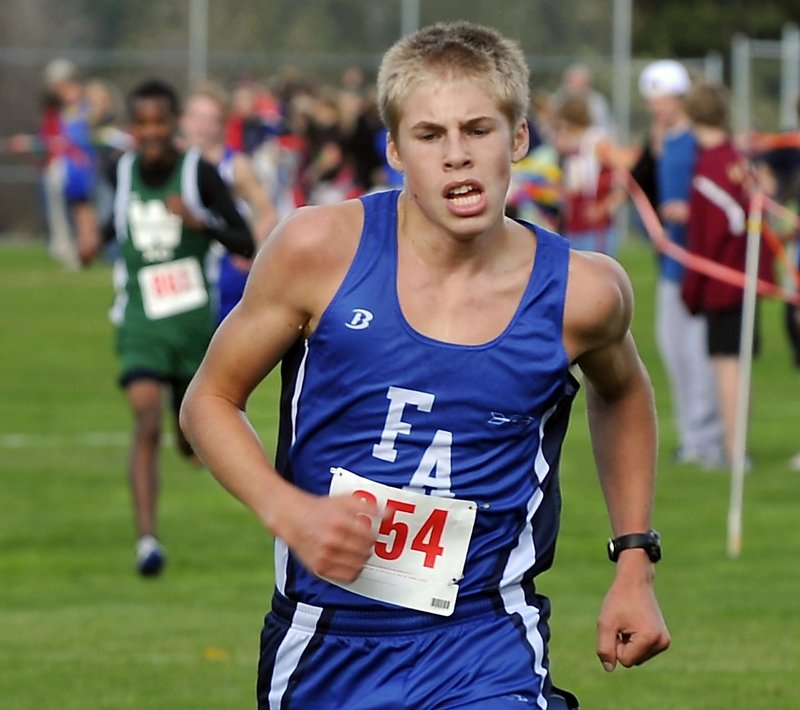Silas Eastman, still just a sophomore at Fryeburg Academy, is the Maine boys’ cross country MVP despite not living in Maine. His family lives about a half-hour from the school, in a New Hampshire town that sends its students to high school in Fryeburg.