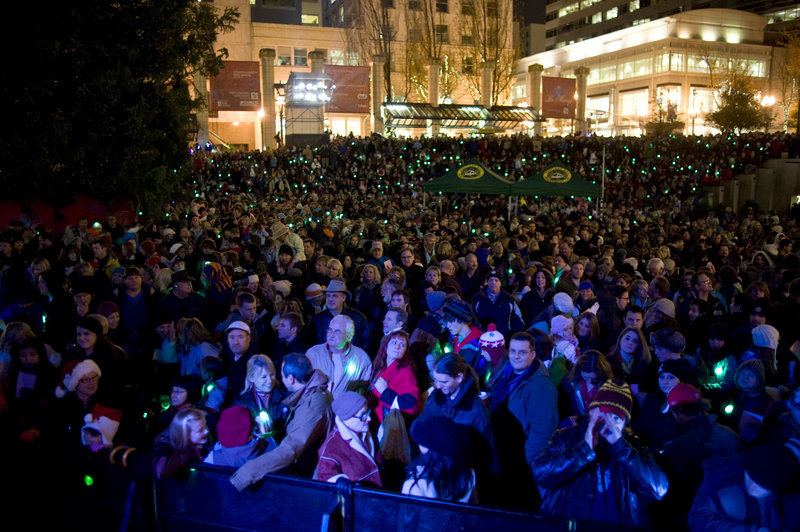 Thousands watch as a Christmas tree is lit Friday night at Pioneer Courthouse Square in Portland, Ore. Mohamed Osman Mohamud, a naturalized U.S. citizen, was arrested after trying to blow up a van full of what he believed were explosives at the ceremony, authorities say.