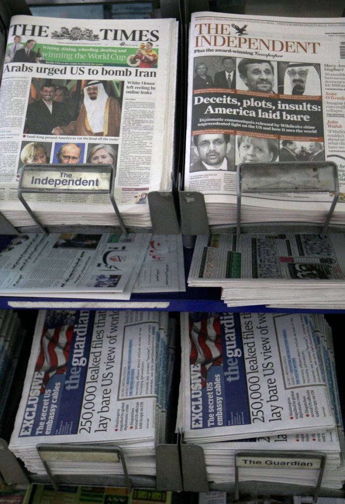 The Times, a British newspaper, is one of many publications around the world Monday focusing on the WikiLeaks release.