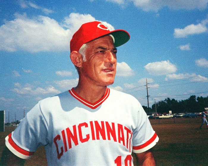 In this 1974 photo, Cincinnati Reds manager Sparky Anderson watches a game during spring training.