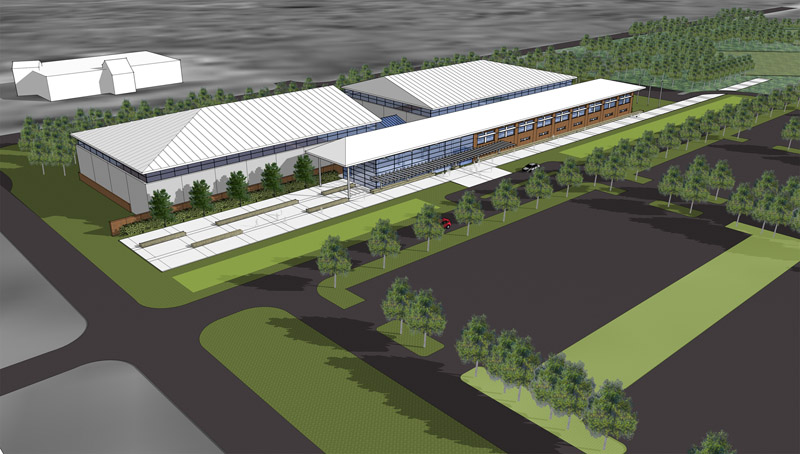 The 105,000-square-foot complex will be situated between the new Sokokis Hall and blue turf athletic field along Route 9.