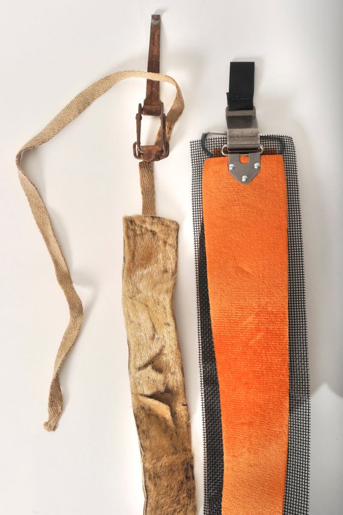 The original climbing skins were made from seal skin, because the seal fur lay flat in one direction so the skis would move one way, but not the other. The skins tied onto the skis with metal clasps and allowed skiers to climb – which everyone had to do in the days before lifts. Today, skins are made from synthetic material that works the same way, but they stick to the skis with a glue-like substance. You still gotta climb, though.