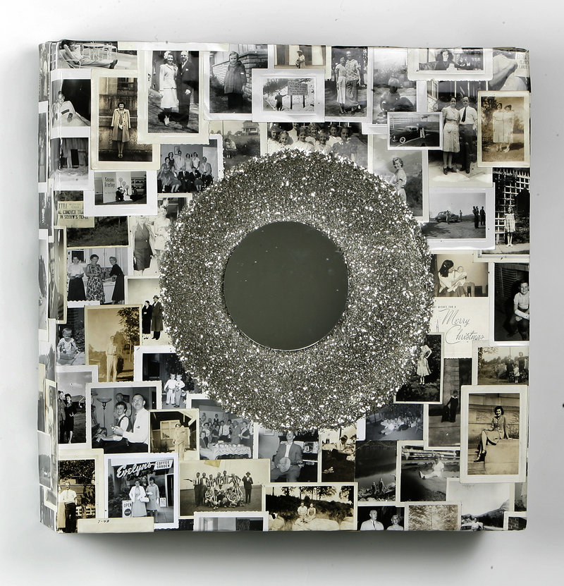 Dan Meiners’ square wreath is covered in vintage snapshots.