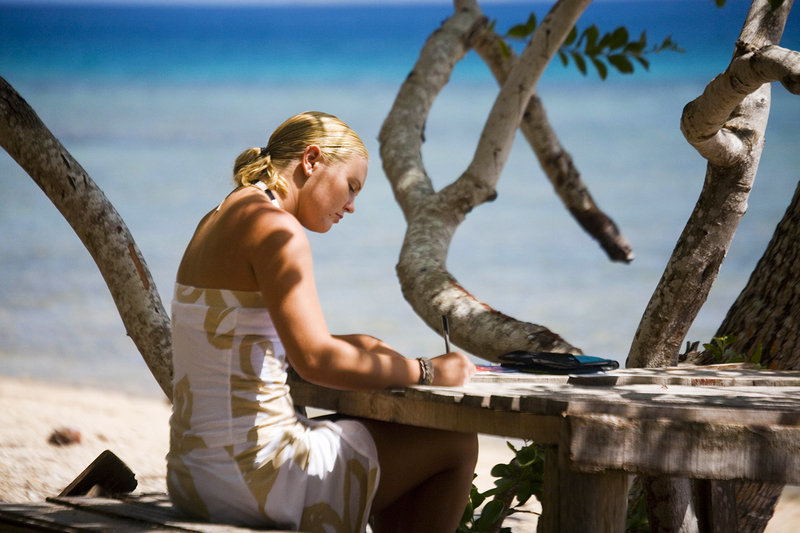 Raina Jensen, a 2002 Deering High School graduate, is seen in September 2006 on the Fijian island of Vorovoro.